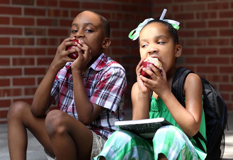 Kids eating apple snack