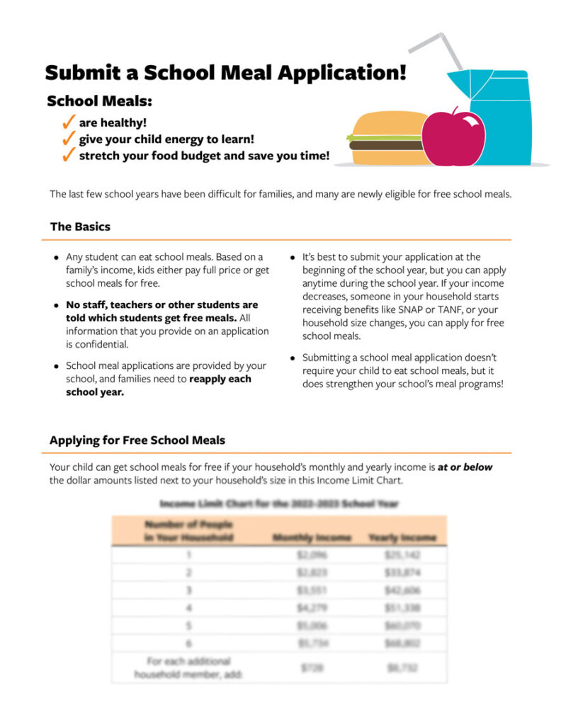 School Meals Application flyer for Families