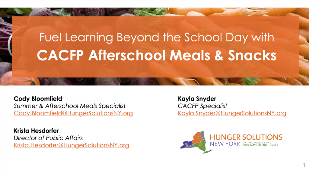 Fuel Learning Beyond the School Day with Afterschool Meals & Snacks Slide Deck