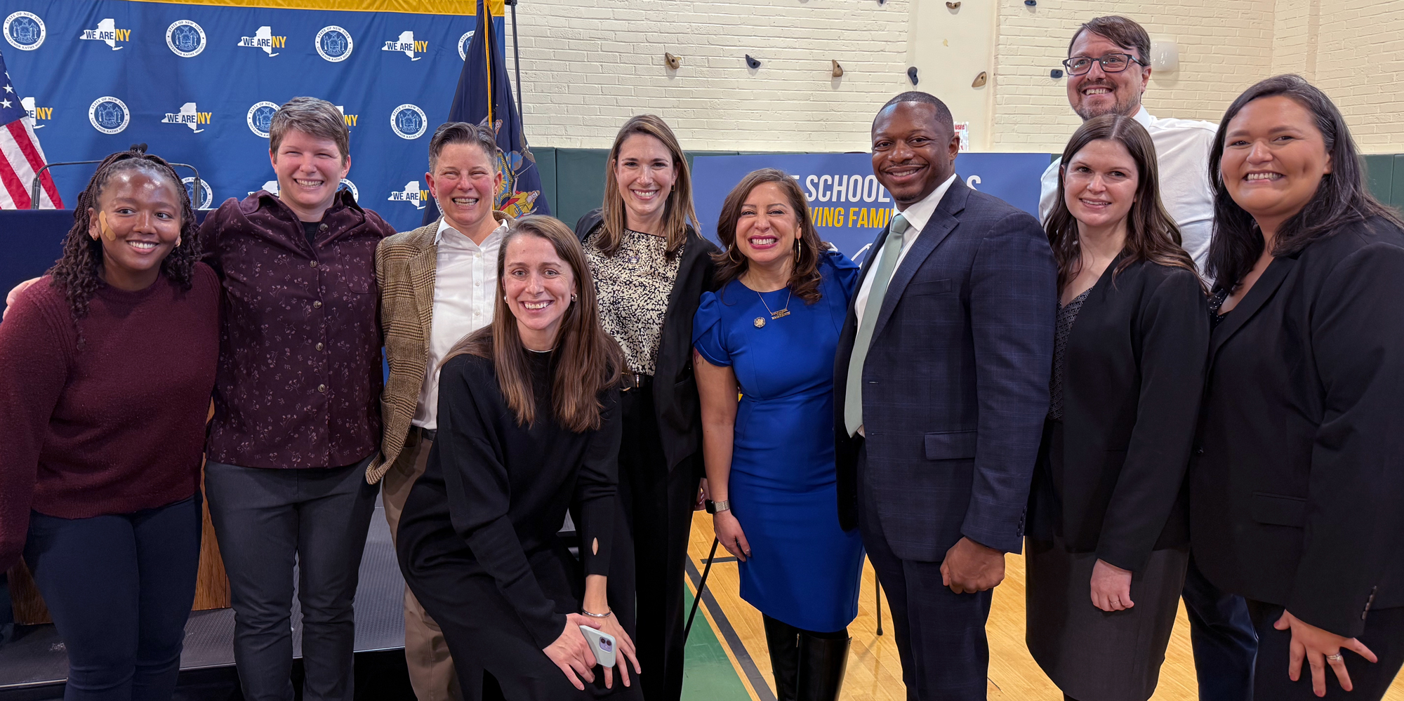 Hunger Solutions New York staff, partners, and legislators at Gov Hochul school meals press event