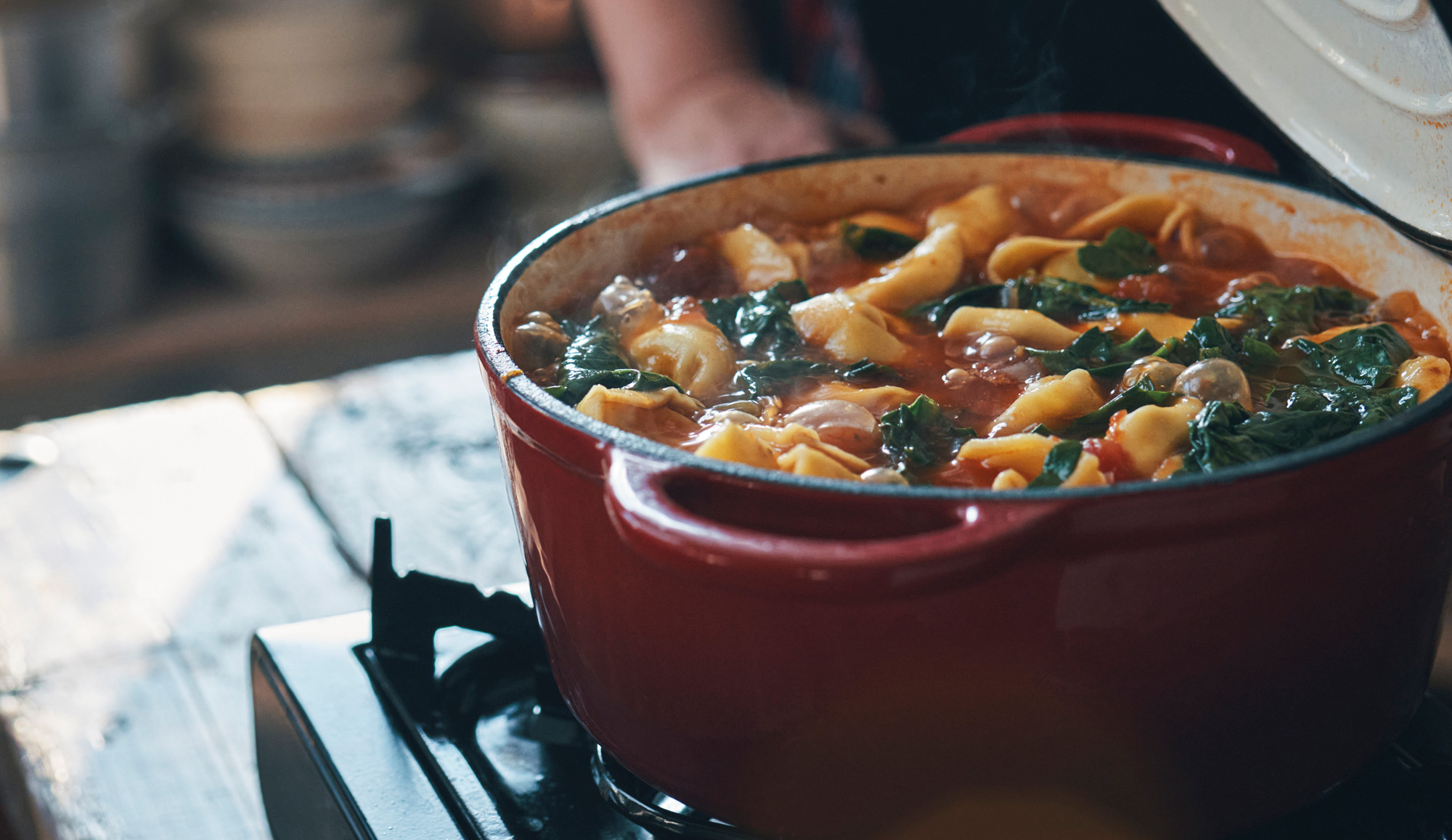 pot of soup cooking on stove