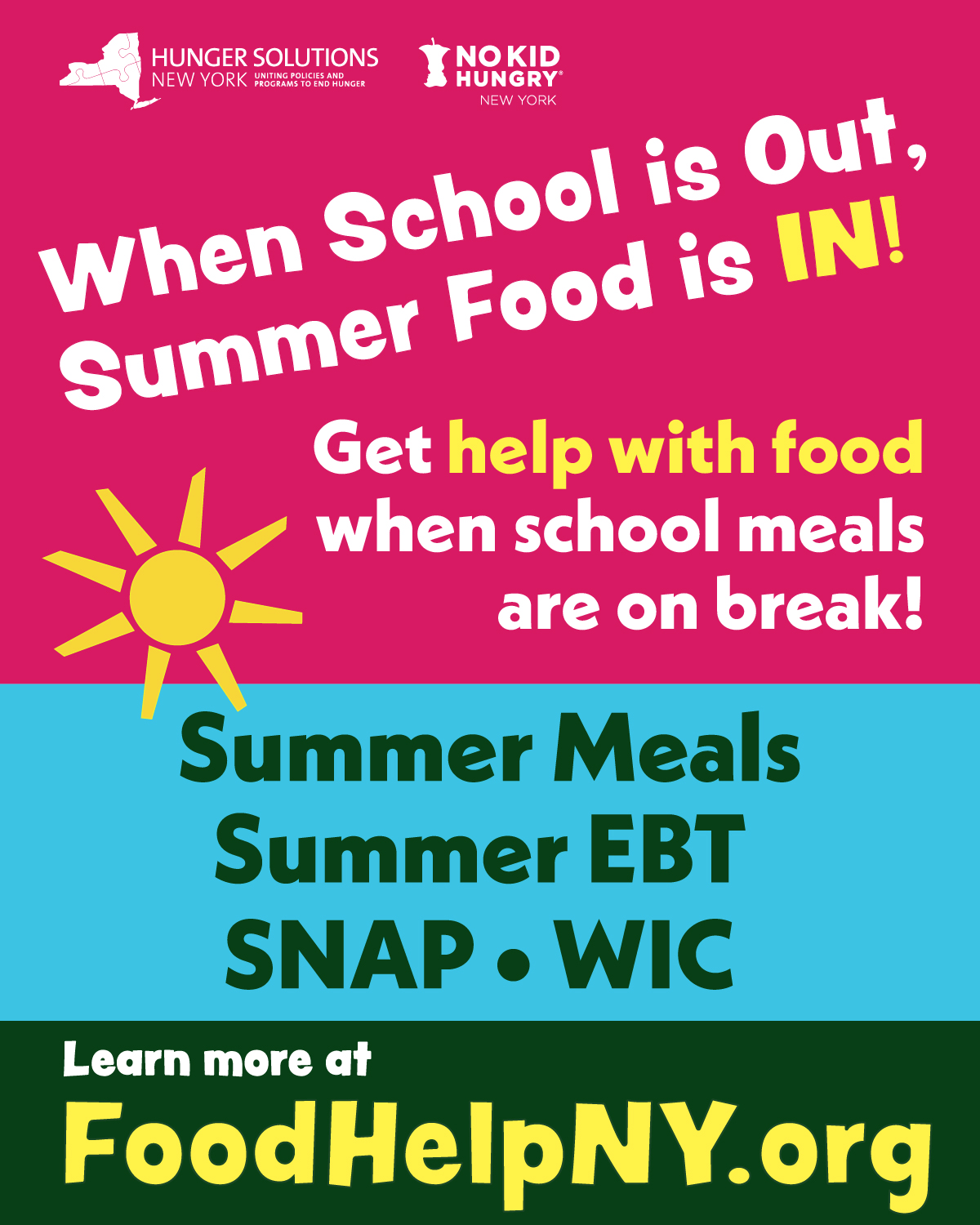 sample social media graphic promoting SNAP, SEBT, summer meals, and WIC
