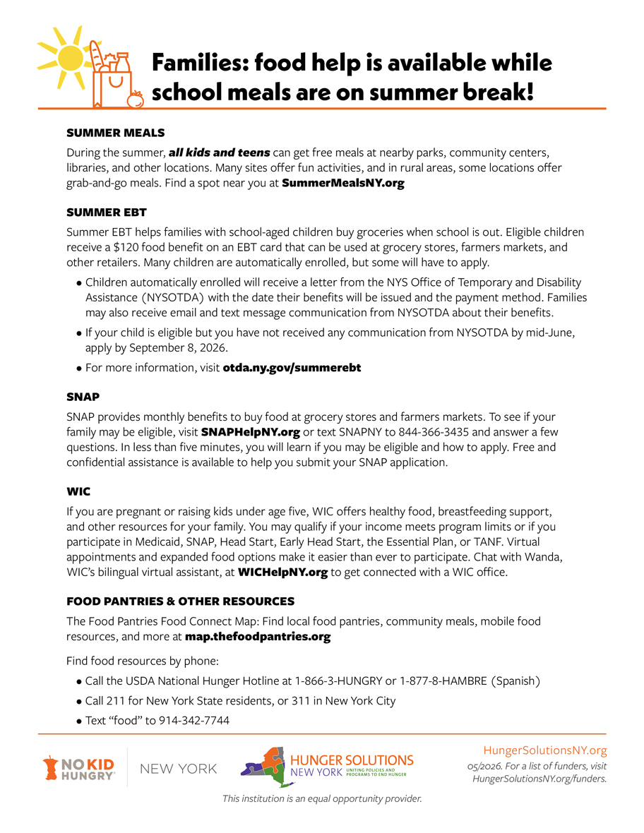 image of flyer promoting summer food resources