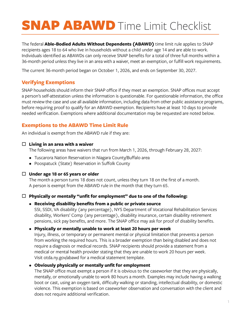 SNAP ABAWD checklist image